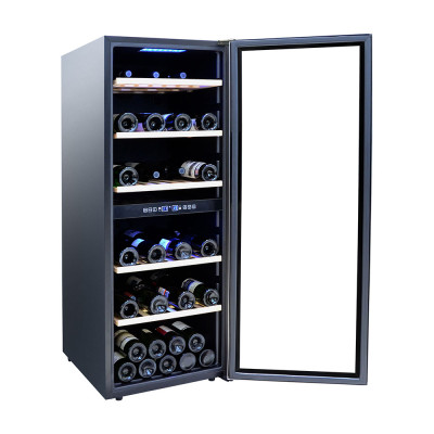 Wholesale European Style 2 Zone Black Wine Cabinet Coolers ZS-B200 For Storage 77 Bottles Wine Chiller With Full Glass Door