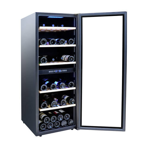 Wholesale European Style 2 Zone Black Wine Cabinet Coolers ZS-B200 For Storage 77 Bottles Wine Chiller With Full Glass Door