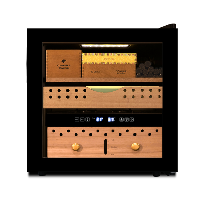 ODM 40 Tabletop Small Humidor Racing Enfriador de cigarros Gabinete de almacenamiento de cigarros de vidrio con estante de madera de cedro