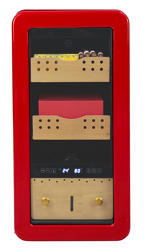 OEM Freestanding Retro Red Cigar Humidor ZS-A48X for Cigar Storage with Cedar Wood Rack Plastic Door