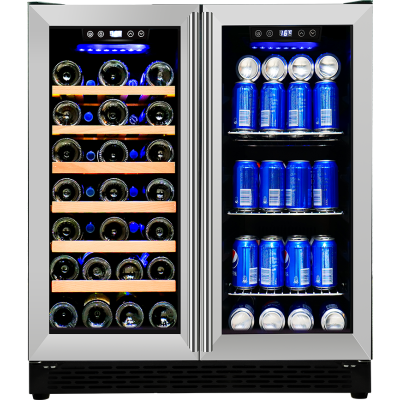 Wholesale Double French SS Door Beverage Cooler Wine Fridge ZS-B176 with Wire Rack Use Under Kitchen Countertops