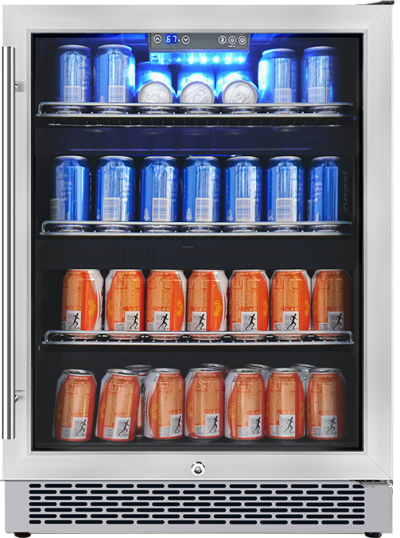 Wholesale 148 Cans Single Zone Built-In Beverage Cooler Machines ZS-A150Y Storage fridge for Beverage with Glass Rack and SS Door