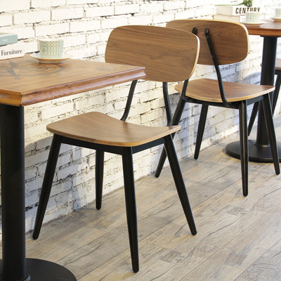 Commercial Furniture Black Metal Frame Plywood Seat Chair Steel Antique Wooden Dining Chair