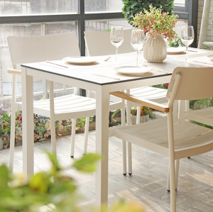 Table de salle à manger extérieure de magasin de café de restaurant de dessus de table de HPL de cadre en métal de meubles extérieurs
