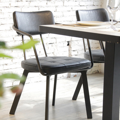 Restaurant Industrial Coffee Shop Dining Chair Leather Metal Frame Pu Seat Chairs