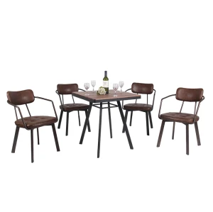 Metal Frame Wooden Table Restaurant Furniture Dining Table For Indoor Use