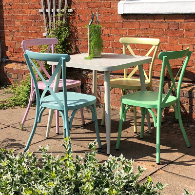 Outdoor Restaurant Metal Cross Back Chair Big Size Seat Customized Colors