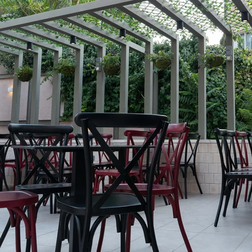 Outdoor Restaurant Metal Cross Back Chair Big Size Seat Customized Colors