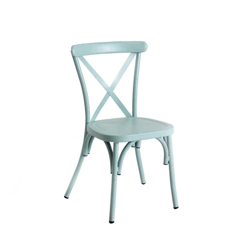 Outdoor Restaurant Metal Cross Back Chair Big Size Seat Customized Colors