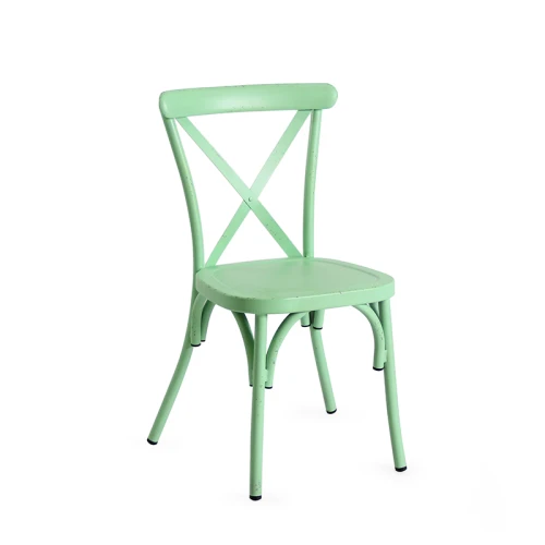 Outdoor Restaurant Metal Cross Back Chair Big Size Seat Customized Colors