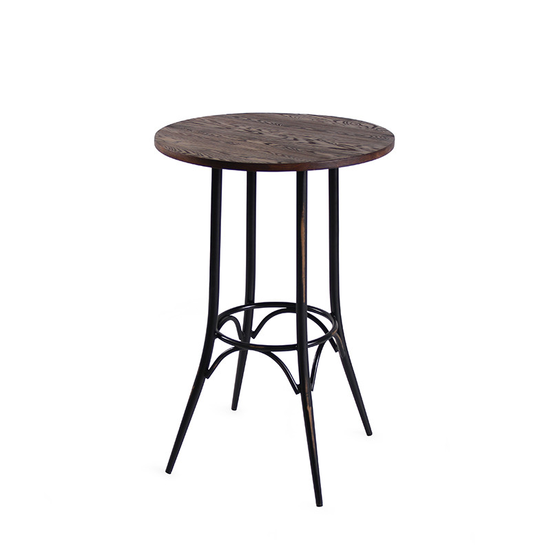 Commercial Furniture Bar Table Metal Frame Wooden Table Top Square And