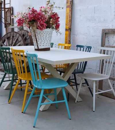 Juego de comedor de muebles de metal, sillas y mesa para comedor de jardín y hogar