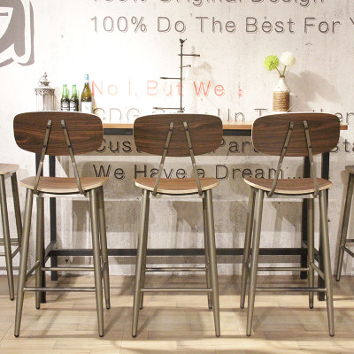 Modern Bar Height Chairs Metal Leg Wooden Seat Vintage Bar Furniture For Restaurant