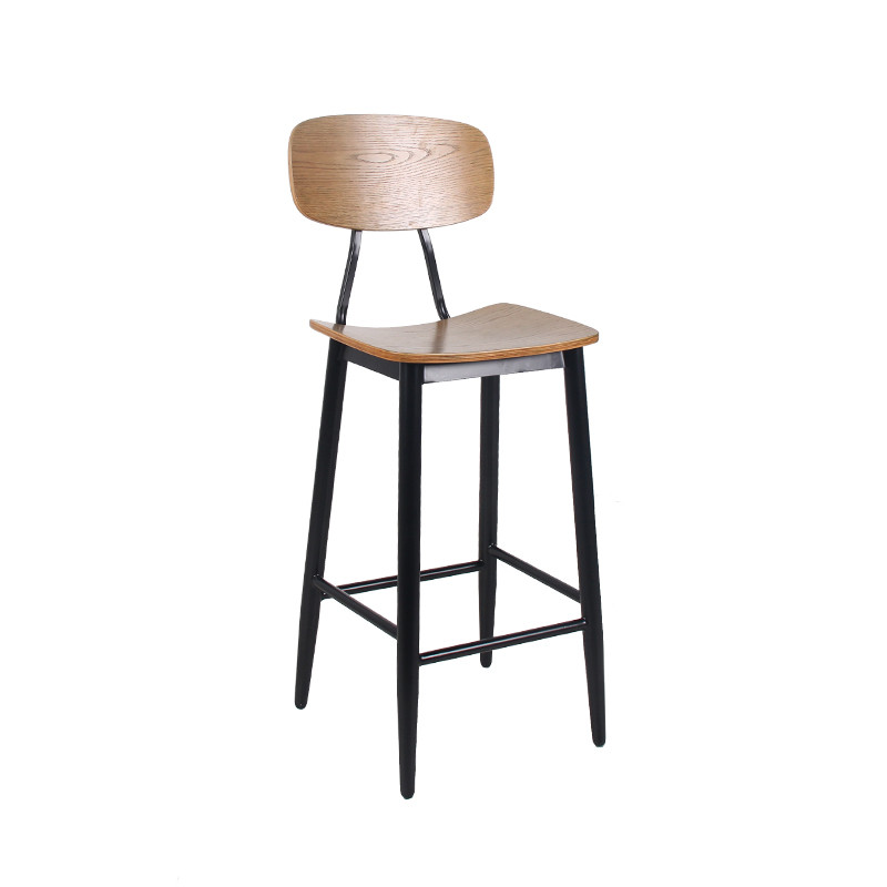 Modern Bar Height Chairs Metal Leg Wooden Seat Vintage Bar Furniture