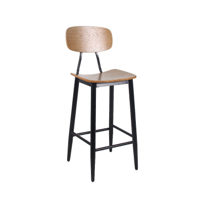 Modern Bar Height Chairs Metal Leg Wooden Seat Vintage Bar Furniture For Restaurant