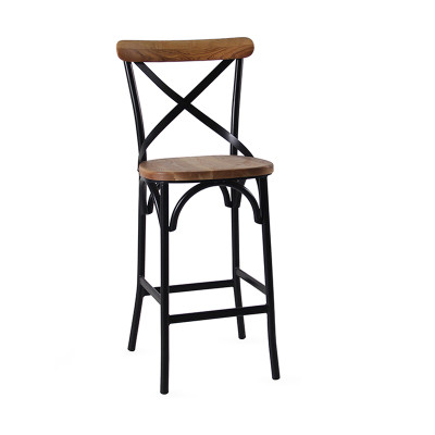 Marco de metal de la silla de la barra de la espalda cruzada famosa con la parte posterior de la madera y el taburete de la barra del asiento para el restaurante y la barra