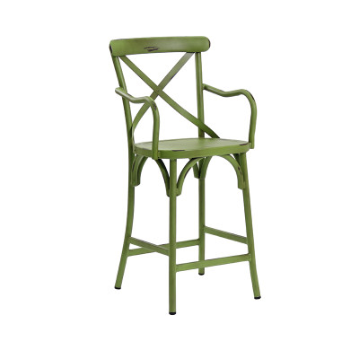 Outdoor Bar Stool With Armrest Cross Back Design High Chair Aluminum Steel Material