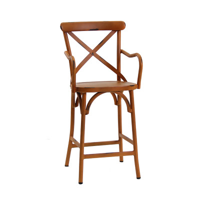 Outdoor Bar Stool With Armrest Cross Back Design High Chair Aluminum Steel Material