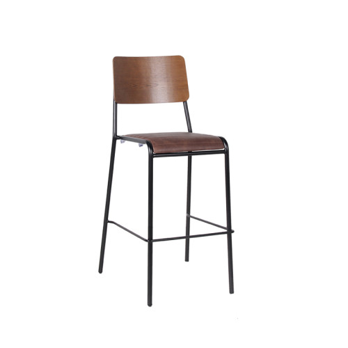 أثاث كرسي بار تجاري للاستخدام الداخلي للمطعم وبيسترو جلود كرسي مرتفع خشبي