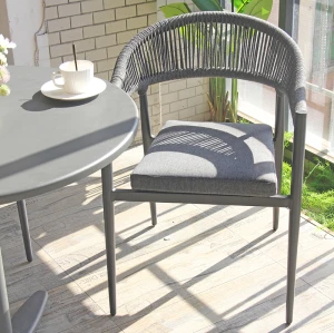 Garden Rattan Armchair Outdoor Coffee Shop Furniture Waterproof Rope Chair With Cushion