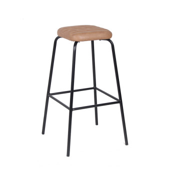 Coffee Shop Metal Frame Leather High Bar Stool Indoor Furniture Side Stool For Kitchen