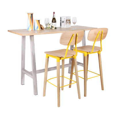 Wooden Bar Dining Table Metal Frame Home Furniture Kitchen Solid Wood Top Side Table