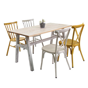 Table à manger en bois de meubles de jardin de table d'arrière-cour de dessus en bois solide de cadre en aluminium