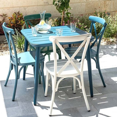 Garden Metal Dining Chair Outdoor Furniture Vintage Cross Back Chair For Patio