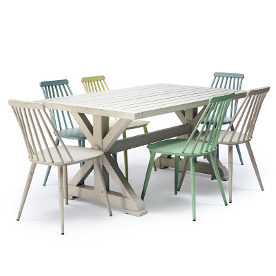 Outdoor Coffee Shop Balcony Leisure Dinning Table Cross Base Durable Metal Table