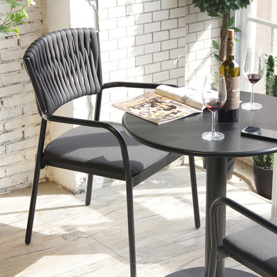 Outdoor Rope Chair With Cushion Seat Waterproof Garden Dining Armchair Patio Furniture