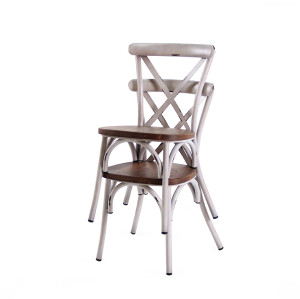 Restaurant Dining Room Steel Chair Wooden Seat Indoor Commercial Cafe Dining Chair
