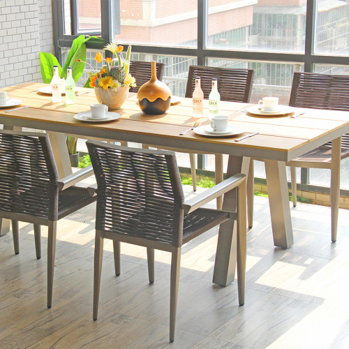 Restaurant Long Dinning Table Waterproof Outdoor Furniture High Quality Metal Table With 6-8 Chairs