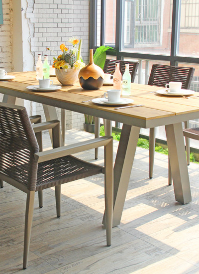 Restaurant Long Dinning Table Waterproof Outdoor Furniture High Quality Metal Table With 6-8 Chairs