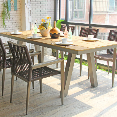 Restaurant Long Dinning Table Waterproof Outdoor Furniture High Quality Metal Table With 6-8 Chairs