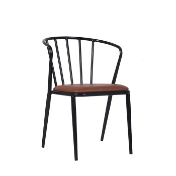 Steel Chair Armrest Pu Seat Restaurant Indoor Furniture Heavy Metal Dinning Chairs