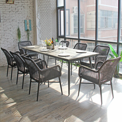 Garden Furniture Big Size 1 Table 8 Chairs Dining Table Outdoor Terrace Wood Table