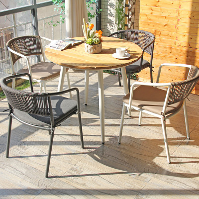 Teak Wood Table Top Outdoor Round Table Metal Garden Furniture Dining Restaurant Furniture