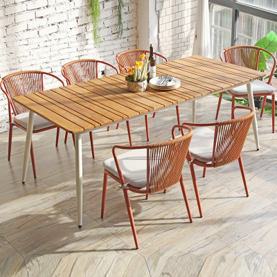 Outdoor Restaurant Dinning Long Table with Teak Wooden Table Top Outdoor Terrace Dinning Furntiure