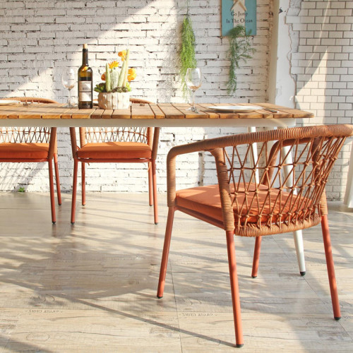 Outdoor Restaurant Dinning Long Table with Teak Wooden Table Top Outdoor Terrace Dinning Furntiure