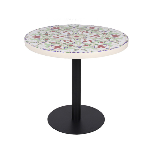 Resin Table Top Commercial Restaurant Dining Table Metal Table Base Indoor Furniture
