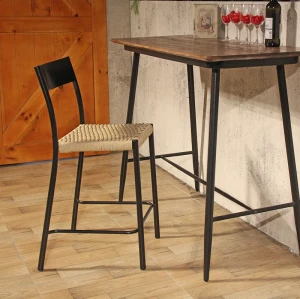 Commercial Indoor Restaruant Bar Chair Metal Frame Rattan High Chairs Bar Furniture
