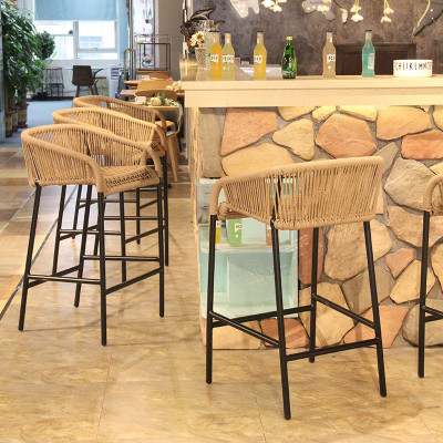 Outdoor Aluminum Rope Bar Chair Restaurant Dinning Height Chair For Outside