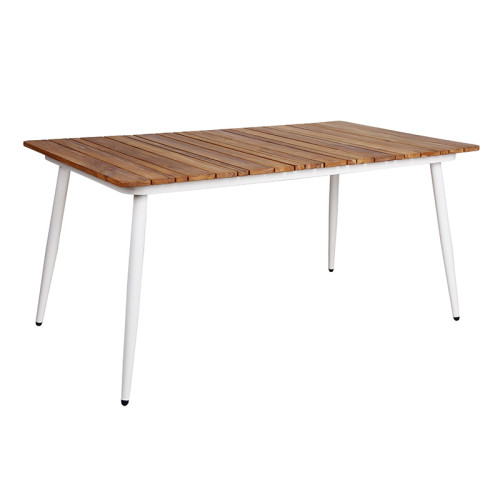 Commercial Outdoor Restaurant Dinning Table Metal Frame Teak Wood Table Top Outdoor Garden Furniture