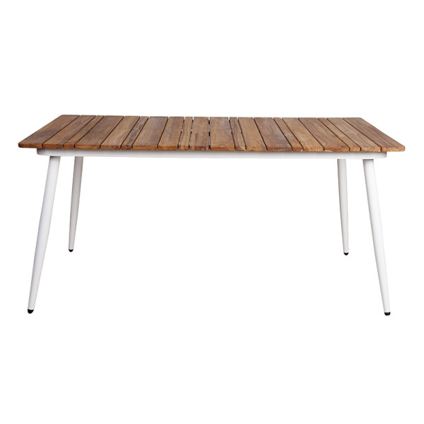 Commercial Outdoor Restaurant Dinning Table Metal Frame Teak Wood Table Top Outdoor Garden Furniture