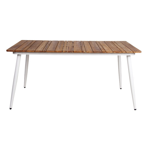 Commercial Outdoor Restaurant Dinning Table Metal Frame Teak Wood Table Top Outdoor Garden Furniture