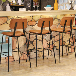 High Bar Stool Cahirs For Restaurant And Bar Indoor Leather Bar Chair Modern Design Vintage Pu Leather