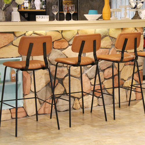 High Bar Stool Cahirs For Restaurant And Bar Indoor Leather Bar Chair Modern Design Vintage Pu Leather