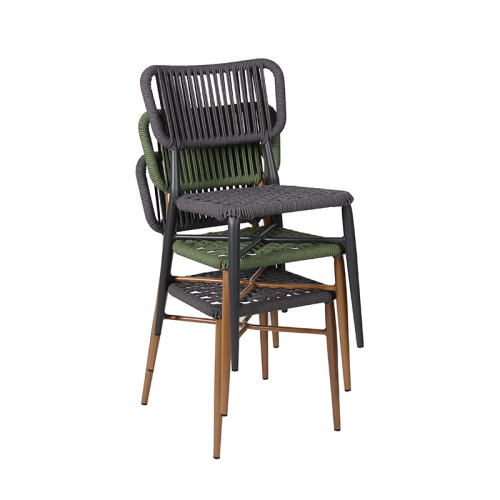 Stackable Dinning Chair For Outdoor Restaurant Light Weight Aluminum Rope Chairs