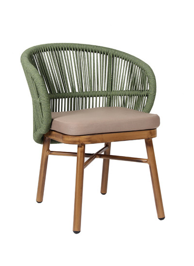 Wholesale Stackable Chair Wooden Effect Aluminum Frame Rope Chair Outdoor Weaven Dining Chair