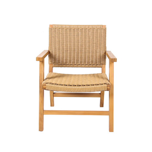 Outdoor Teak Wood Leisure Chair PE Wicker Weaving Patio Furniture High Quality